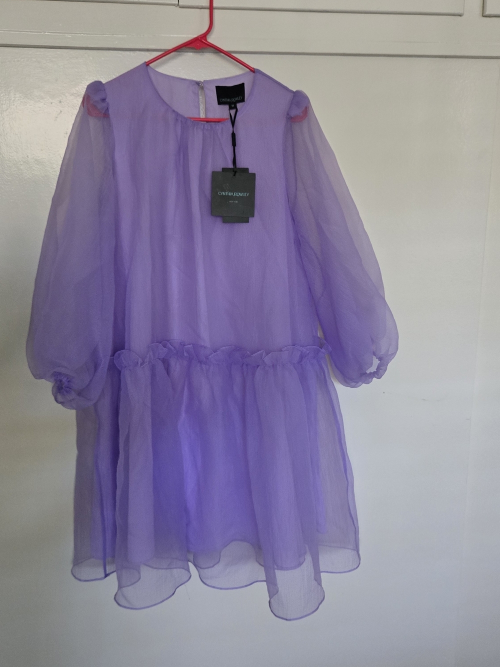 Cynthia Rowley Lilac Organza Puff-Sleeve Dress